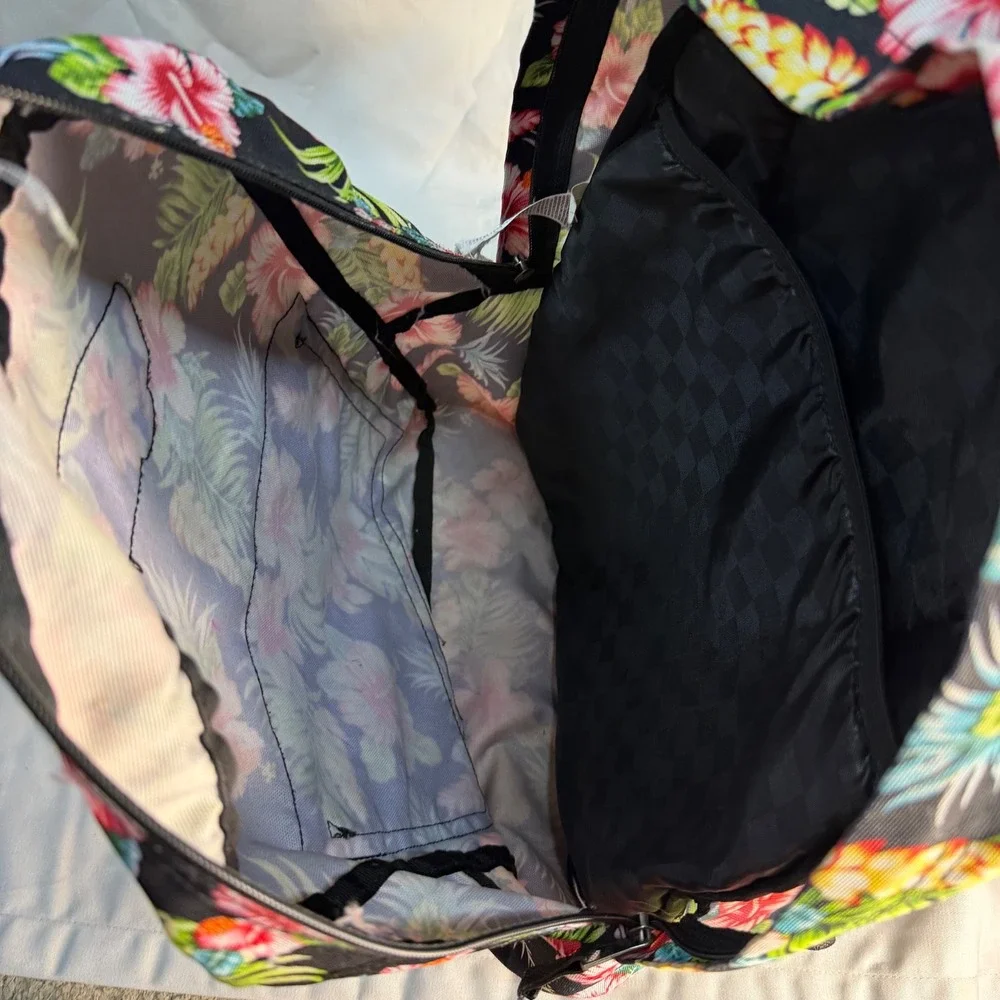 Vans Off The Wall Backpack Tropical Floral Hibiscus Print Black School Bag